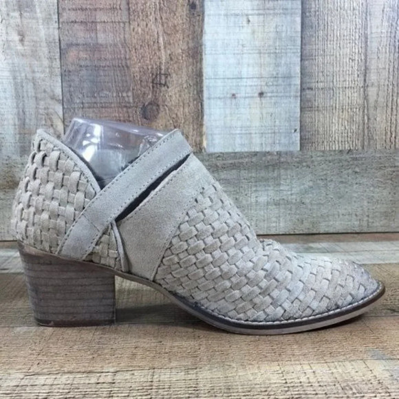 Rebel Gates Tan Leather Woven Weave Ankle Bootie Womens 8.5 Buckle Heeled Boots - Picture 5 of 12